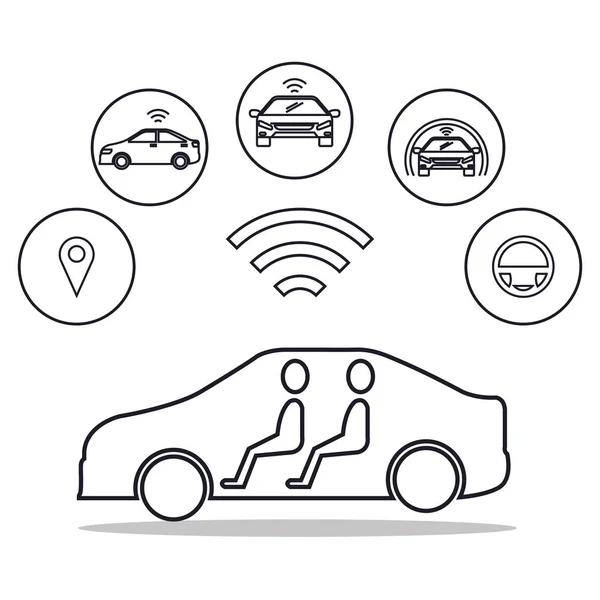 Autonomous car set icons — Stock Vector