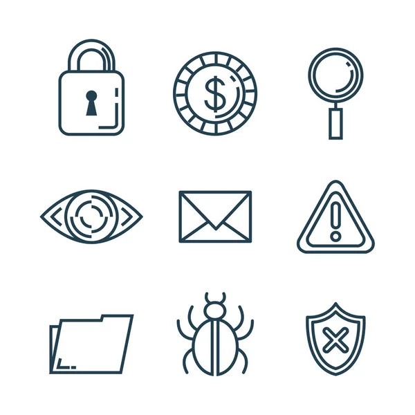 Ícones de conjunto de identidade de roubo — Vetor de Stock