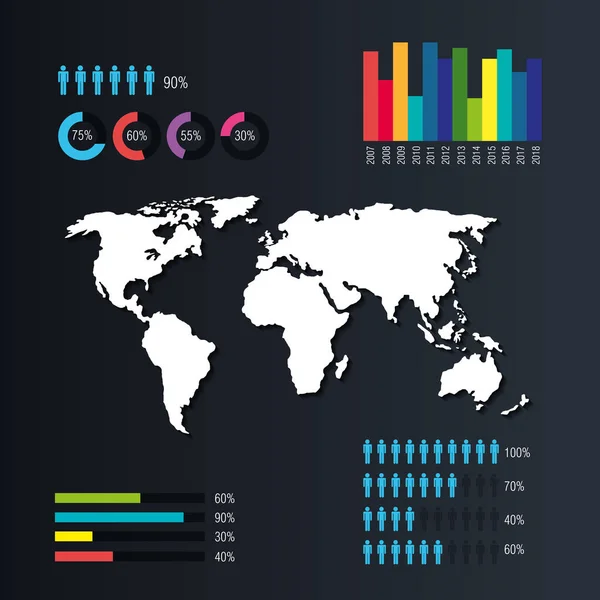 Planeta mondială icoane infografice — Vector de stoc