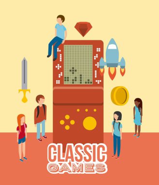 Grup insanlar video oyunu taşınabilir izometrik görünümü konsol