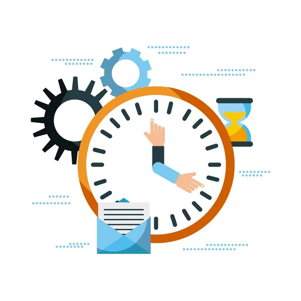 Relógio de negócios tempo e-mail gerenciamento de trabalho — Vetor de Stock