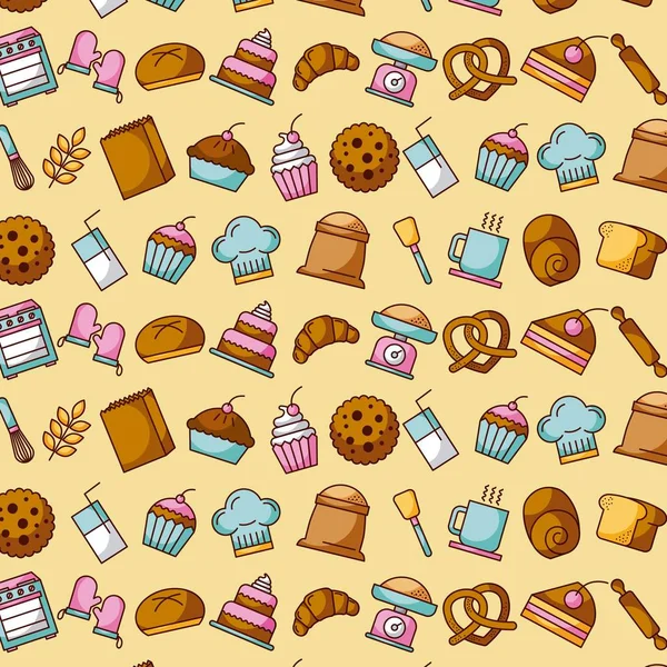 パン屋さんのデザート甘い食品装飾壁紙デザイン — ストックベクタ