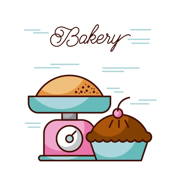 Торт день рождения пекарни и весы кухонное оборудование — стоковый вектор