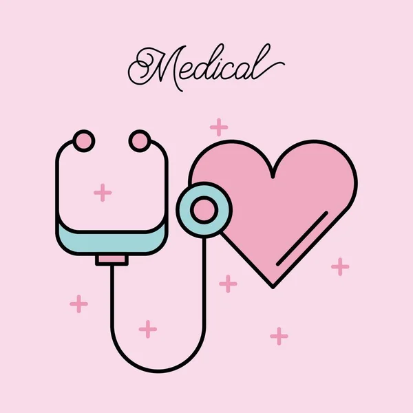 Cuore medico e stetoscopio simbolo di cardiologia — Vettoriale Stock