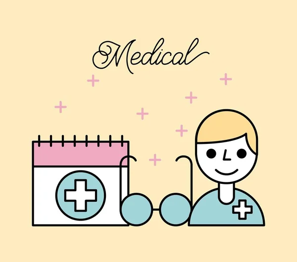 Médico desenhos animados óculos de médico e calendário —  Vetores de Stock