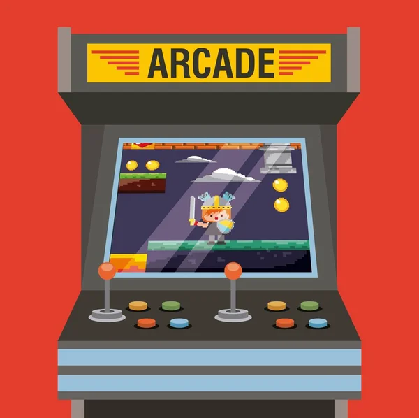 Arcade-Videospiel-Maschine mit Level Ritter Mittelalter auf dem Bildschirm — Stockvektor