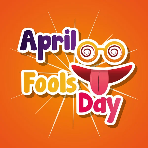 April fools day silly glasses and mouth tongue out — Stock Vector