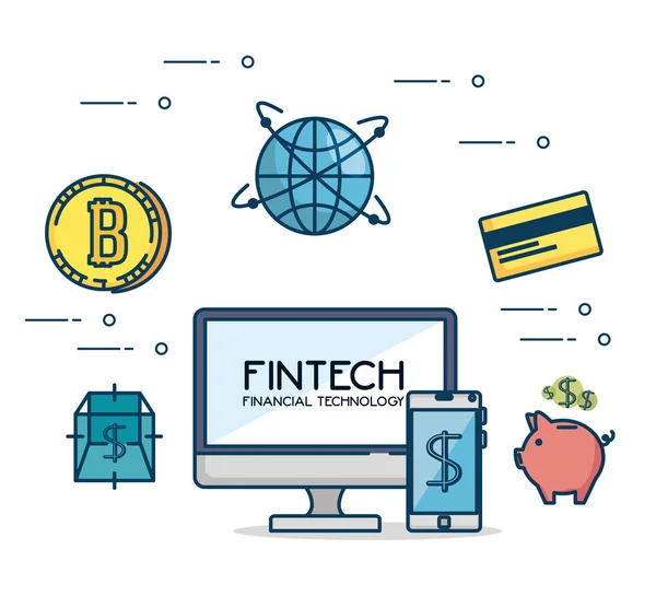 Fintech Investment Concepto de Tecnología Financiera de Internet fintech — Vector de stock