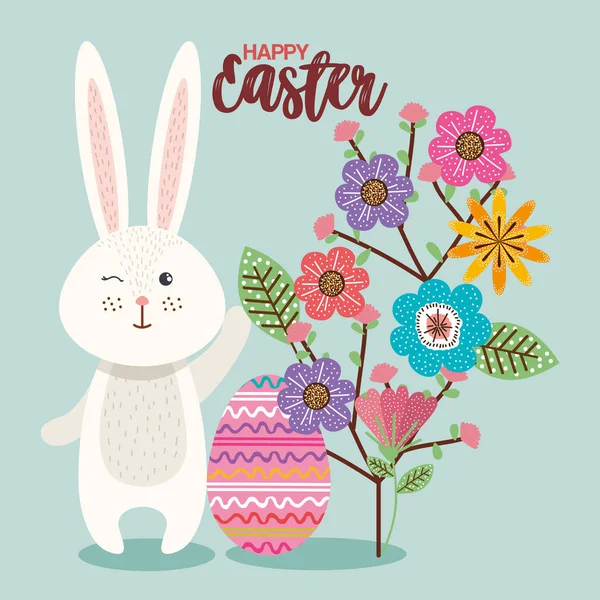 Eier bemalen mit Hasen und Blumen Osterzeit — Stockvektor
