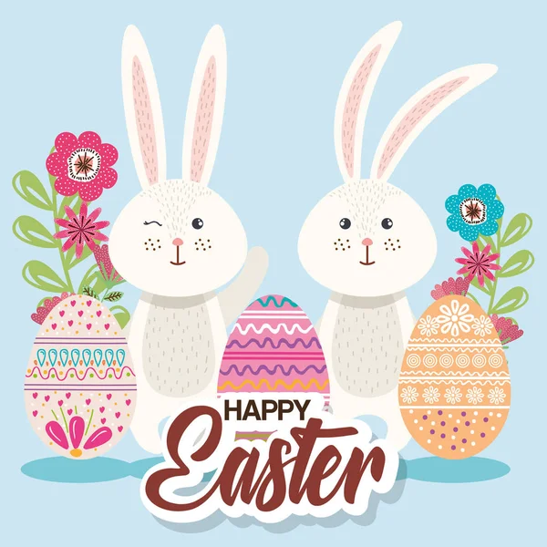 Huevos pintura y flor estación de Pascua — Vector de stock