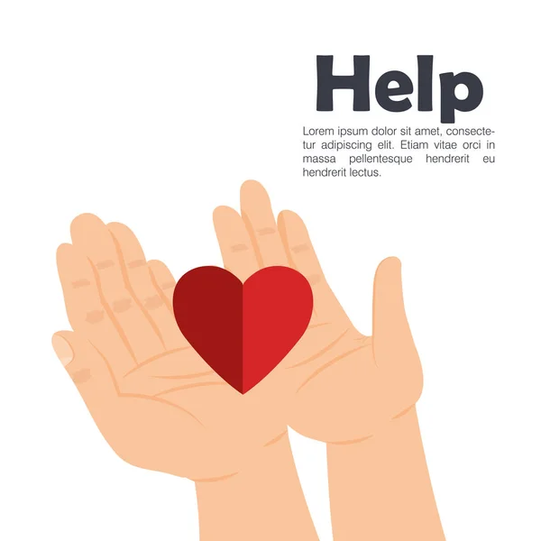 Handen met hart hulp — Stockvector