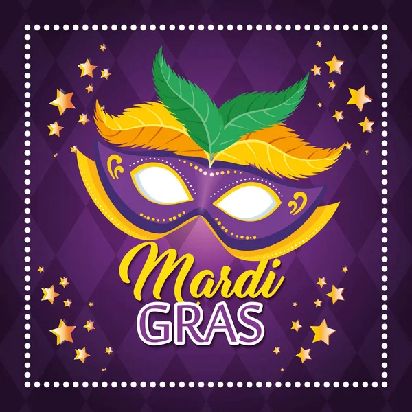 Cartel de letras mardi gras con pancarta de carnaval de máscara — Vector de stock