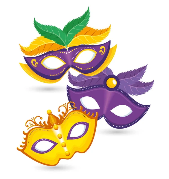 Uppsättning av lila och gula karneval mask mardi gras — Stock vektor