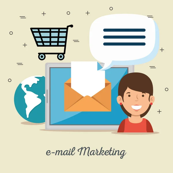 Concetto di pubblicità internet marketing e-mail — Vettoriale Stock
