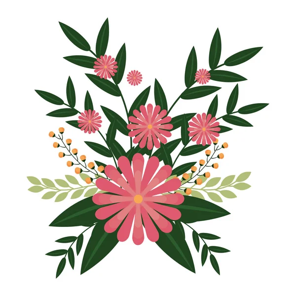 Красочные цветы с листьями — стоковый вектор