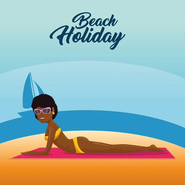 Belle femme bronzer sur la plage desing — Image vectorielle