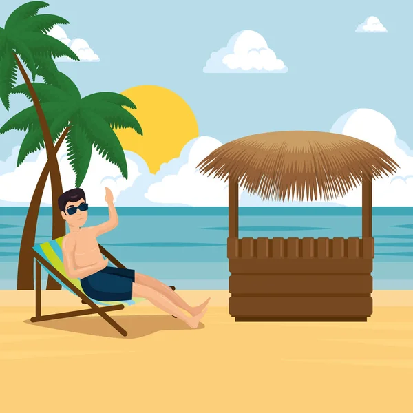 Man relaxing on the beach design — Stock Vector