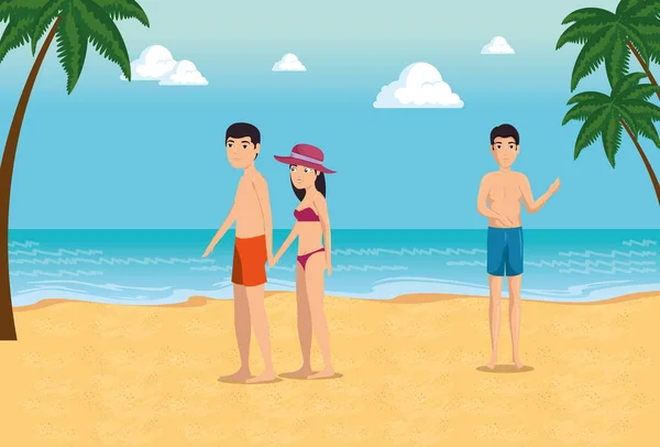 Gente en la playa verano vacaciones diseño — Vector de stock