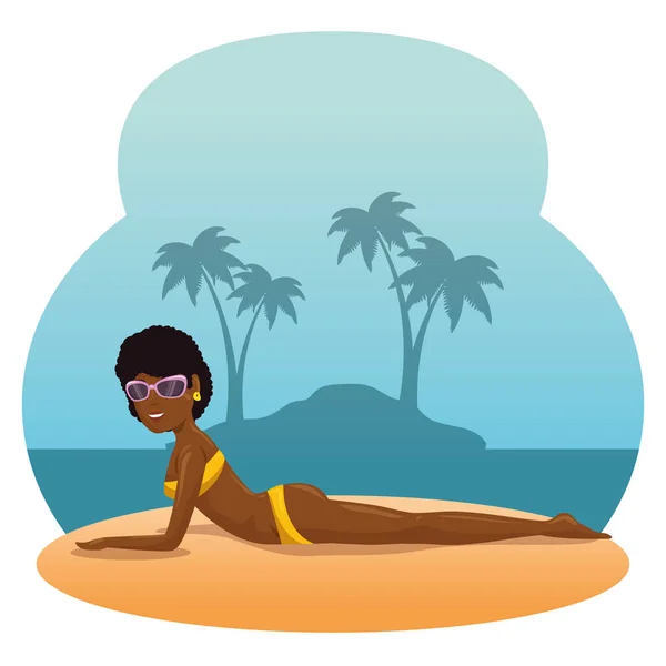 Hermosa mujer tomar el sol en la playa diseño — Vector de stock