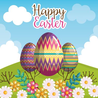 Mutlu Paskalya kutlamaları boyalı yumurta