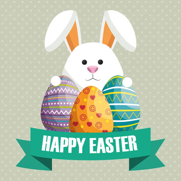 Conejo con huevos pintados fiesta de Pascua — Vector de stock