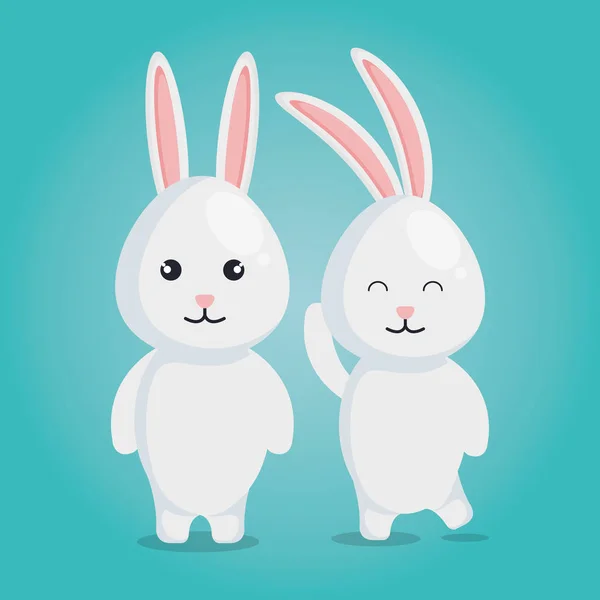 Cute rabbits couple characters — Stock Vector