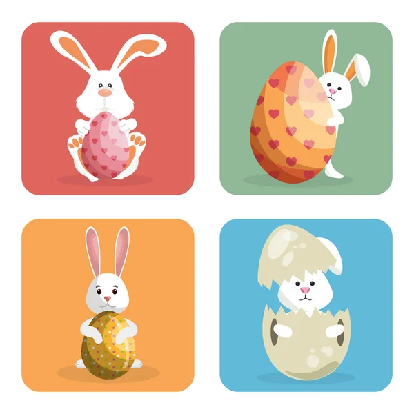 Coniglio con uova dipinte celebrazione pasquale — Vettoriale Stock