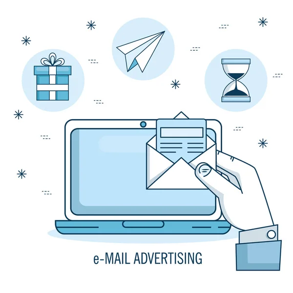 E-mail marketing en promotie computer met email notificatie — Stockvector