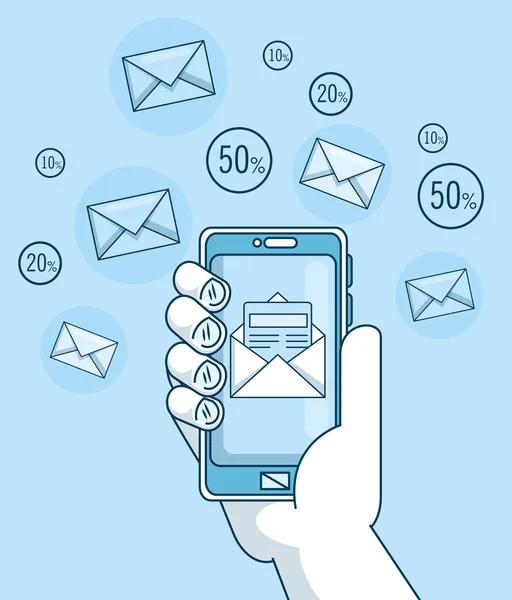 E-mail marketing en promotie email notificatie op mobiele telefoon — Stockvector