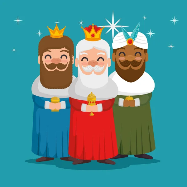 Los tres reyes mágicos de oriente dibujos animados — Vector de stock