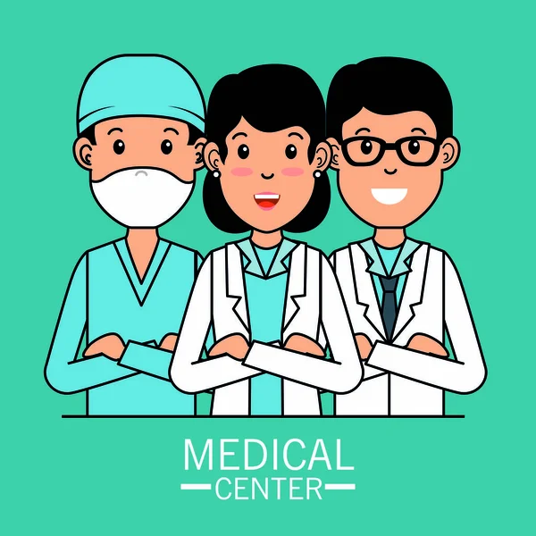 Centre médical bande dessinée équipe professionnelle — Image vectorielle