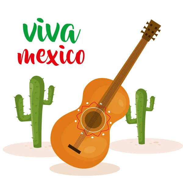 Guitarra e cacto cultura mexicana —  Vetores de Stock