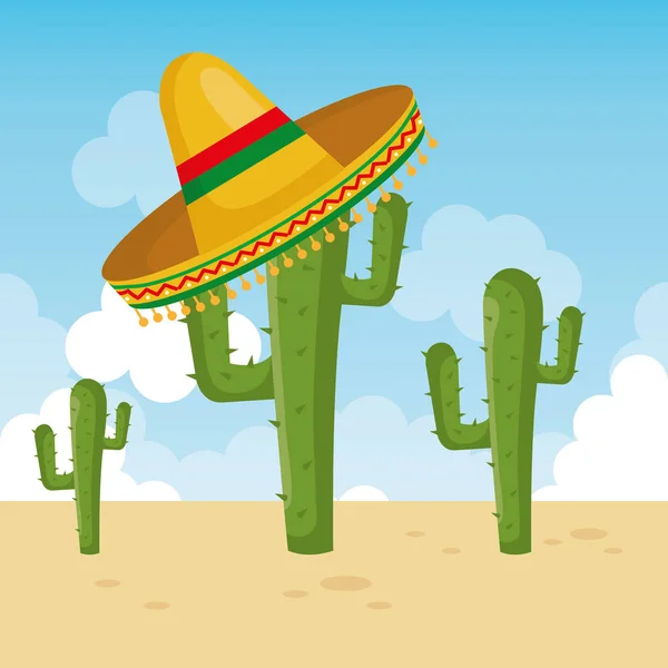 Cacto com chapéu cultura mexicana — Vetor de Stock