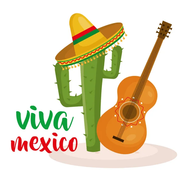 Guitarra y cactus cultura mexicana — Vector de stock