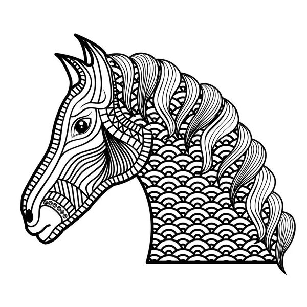 Coloriage adulte dessin monochrome cheval — Image vectorielle