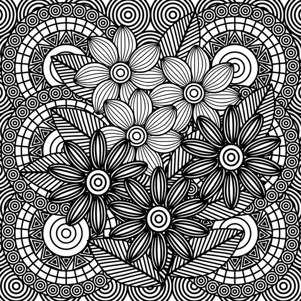 Adult coloring monochrome flowers drawing — Stock Vector