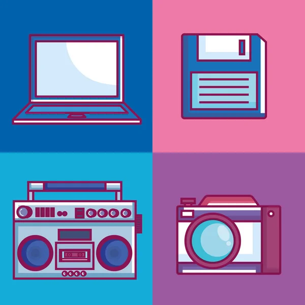 Retro technology set gadgets — Stock Vector