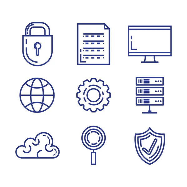 Iconos de la tecnología del sistema de seguridad — Vector de stock