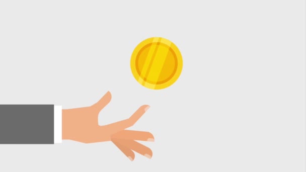 Hand och mynt ikoner — Stockvideo