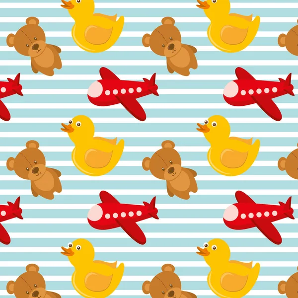 Spielzeug Flugzeug Teddy und Gummi-Ente Background Design — Stockvektor