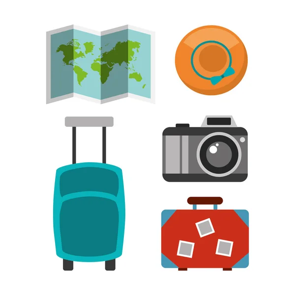 Conjunto de ícones equipamentos viagens férias — Vetor de Stock