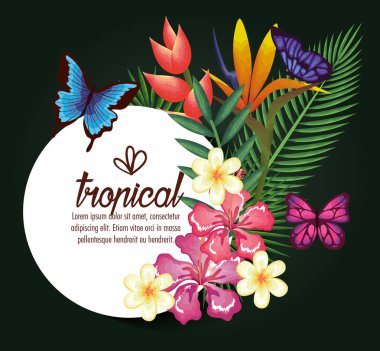 tropical and exotics flowers with butterflies clipart