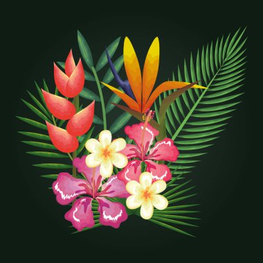 tropikal ve egzotik çiçekler ve yapraklar