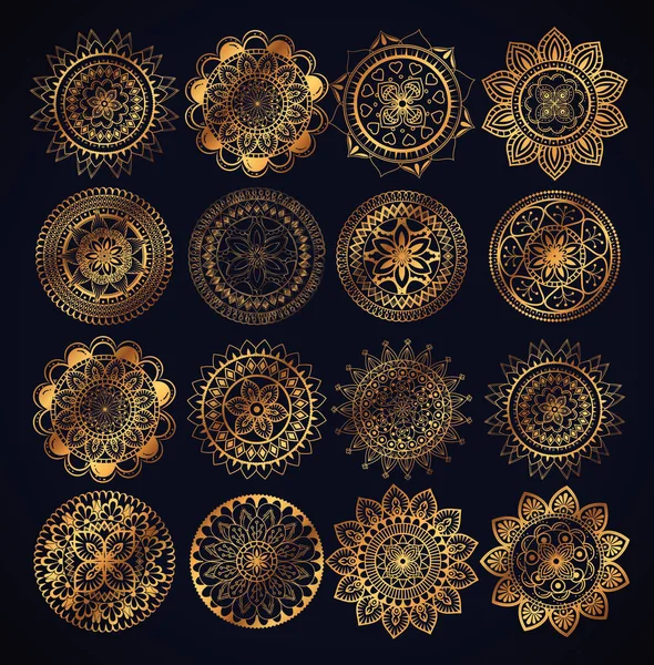 Boho estilo dourado ícones conjunto mandala —  Vetores de Stock