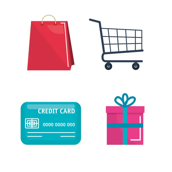 Shopping on line set icons — Stock Vector