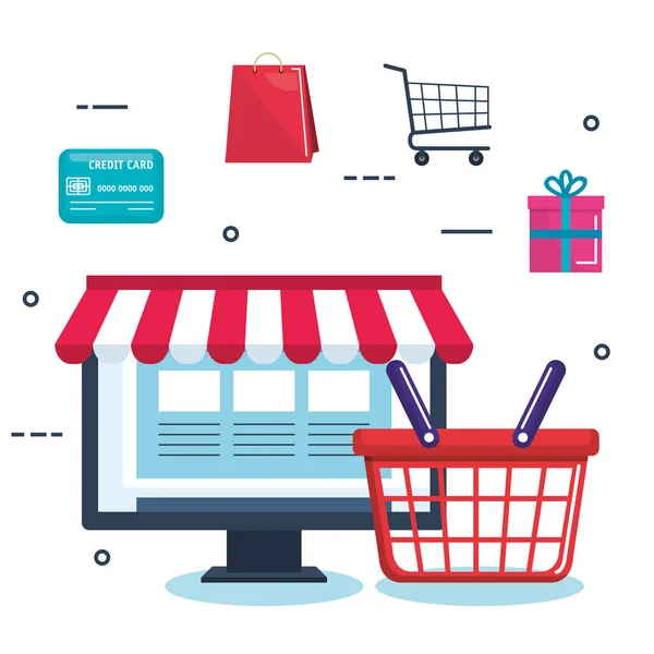 Compras en línea establecer iconos — Vector de stock