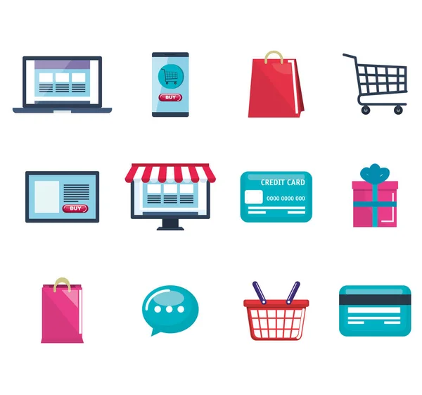 Shopping on line set icons — Stock Vector