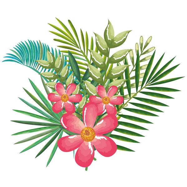 Flores y hojas tropicales y exóticas — Vector de stock