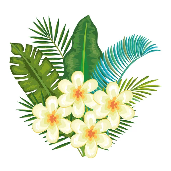 Flores y hojas tropicales y exóticas — Vector de stock