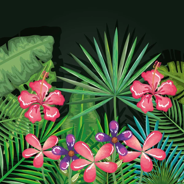 Exotikus és a trópusi virágok és levelek — Stock Vector